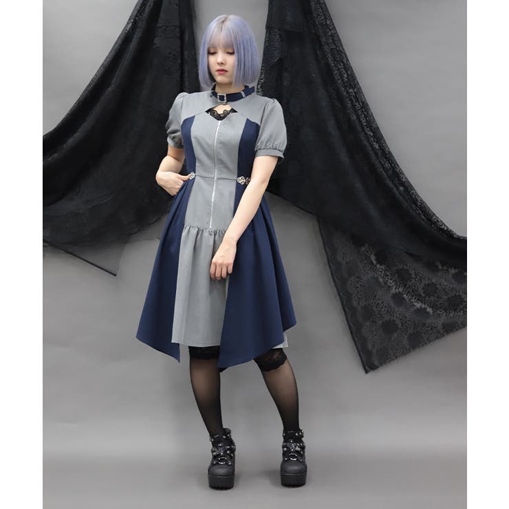 金具デザインバイカラーワンピース | axes femme | 詳細画像8 