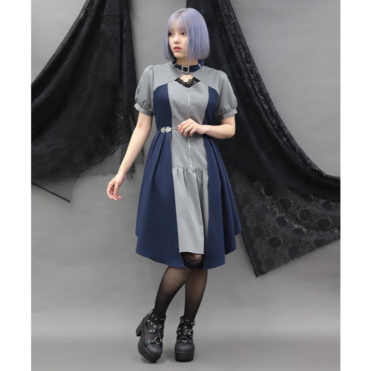 金具デザインバイカラーワンピース | axes femme | 詳細画像9 