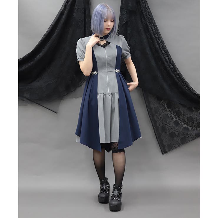 グレー | 金具デザインバイカラーワンピース | axes femme