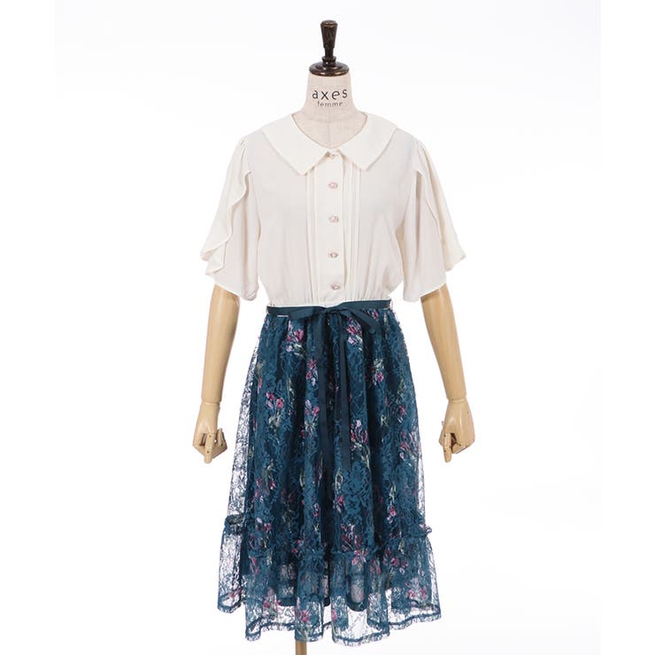 花柄シアーチェックフレアSK[品番：IGAW0003380]｜axes femme