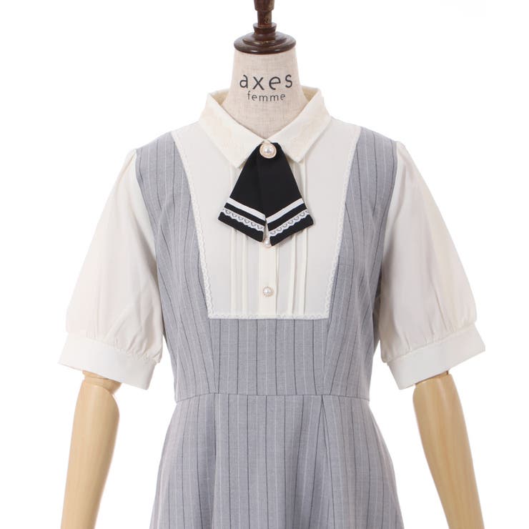 タイ付重ね着風ストライプOP[品番：IGAW0003504]｜axes femme