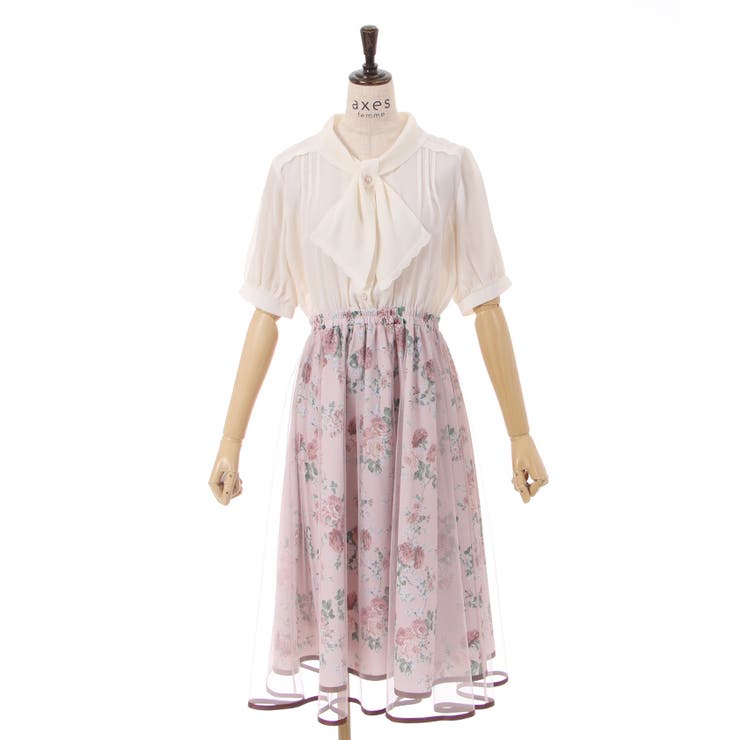 リボン付レイヤード花柄OP[品番：IGAW0003554]｜axes femme  