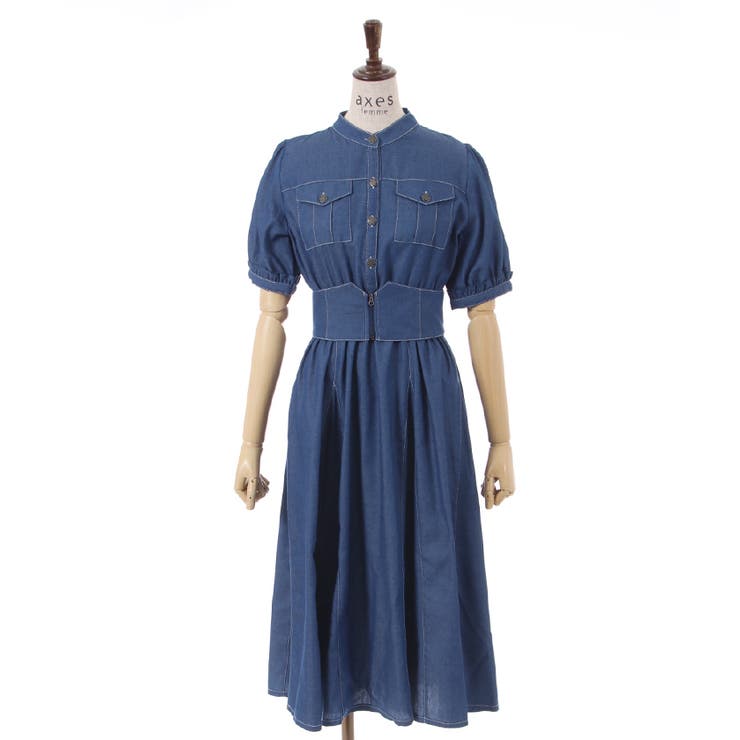 ベルト付デニムワンピース[品番：IGAW0003706]｜axes femme