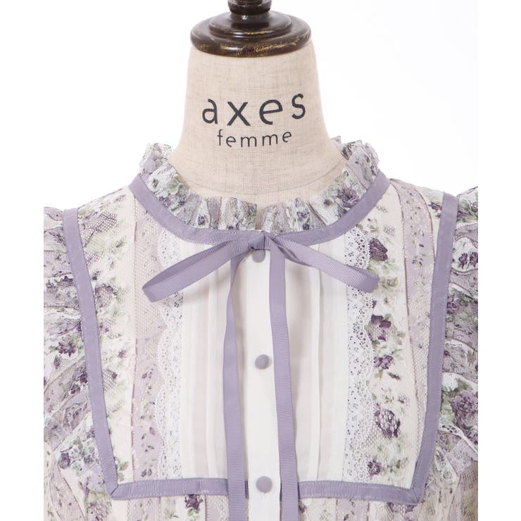 ストライプローズ柄レースワンピース[品番：IGAW0003875]｜axes