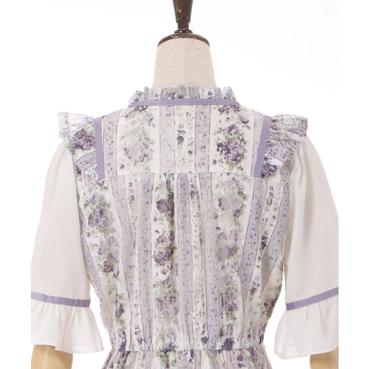 【２点セット】花柄ストライプワンピース、レースの透け感カットソー★axes axes femme - 【2点セット】花柄ストライプワンピース、レース