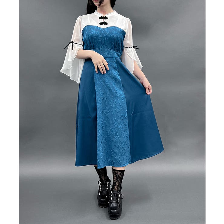 チャイナボタンフレア袖ワンピース[品番：IGAW0004951]｜axes femme