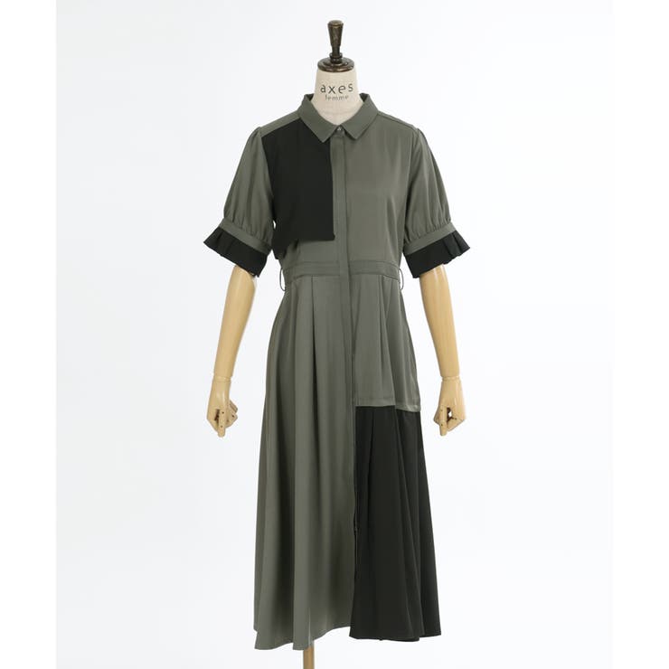 プリーツバイカラーワンピース[品番：IGAW0005060]｜axes femme