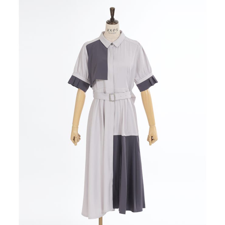 プリーツバイカラーワンピース[品番：IGAW0005060]｜axes femme