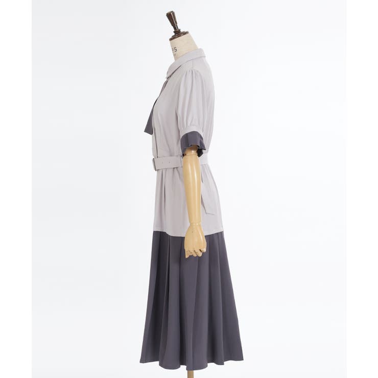 プリーツバイカラーワンピース[品番：IGAW0005060]｜axes femme