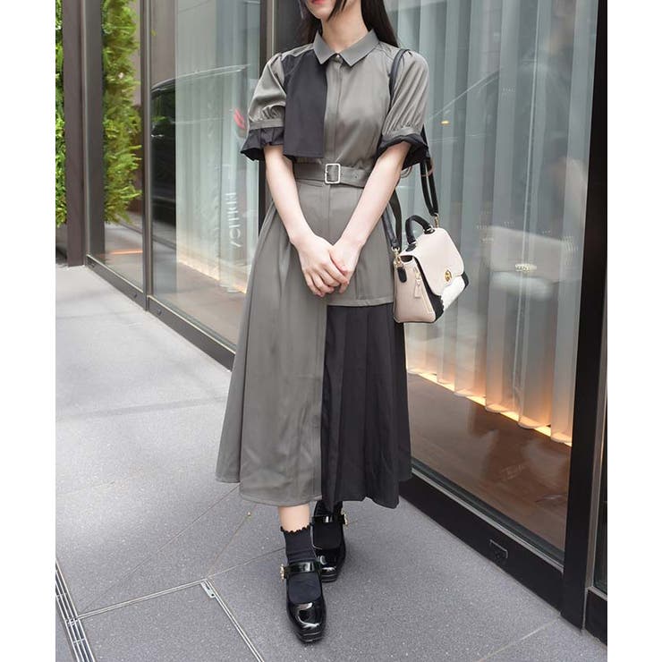 プリーツバイカラーワンピース[品番：IGAW0005060]｜axes femme