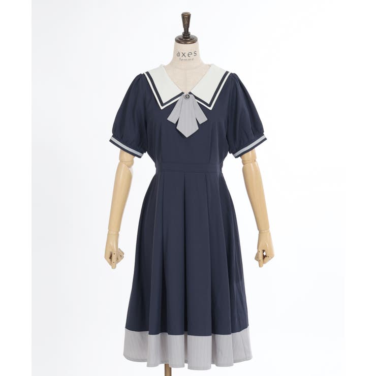 タイ付き×セーラー襟ワンピース[品番：IGAW0005047]｜axes femme