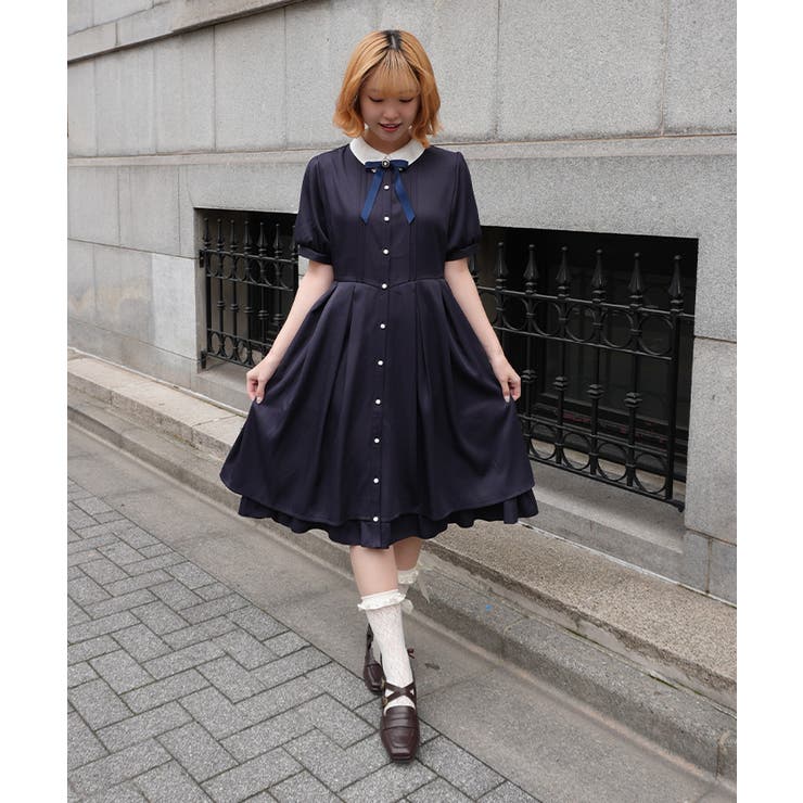 ブローチ付きバイカラーワンピース | axes femme | 詳細画像10 