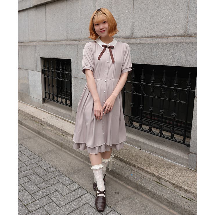 ブローチ付きバイカラーワンピース | axes femme | 詳細画像11 