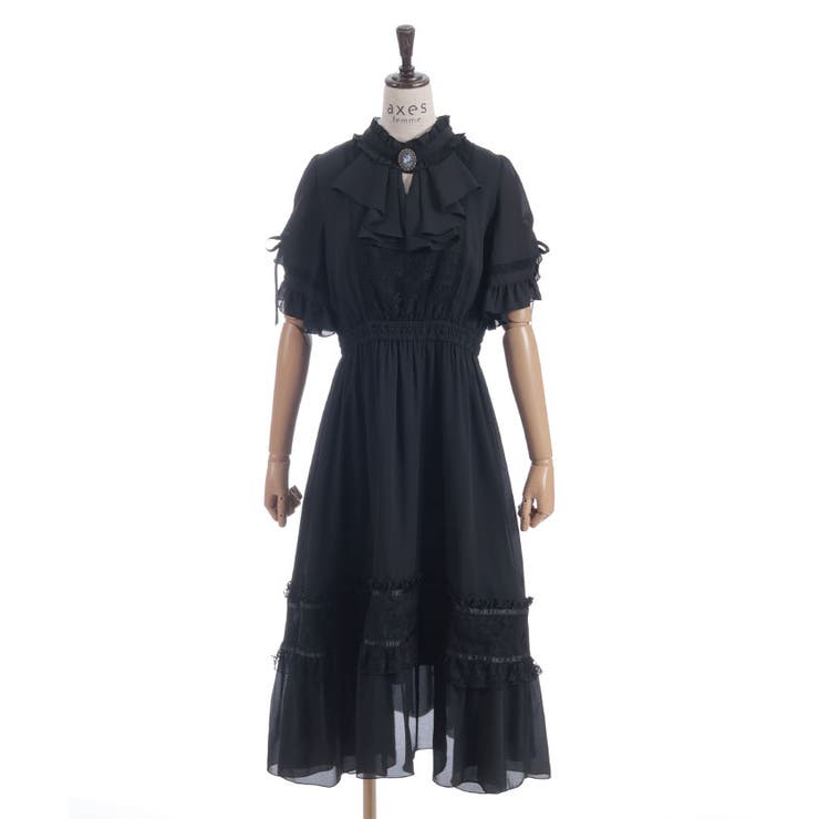 カメオ付フレア袖ワンピース[品番：IGAW0006403]｜axes femme