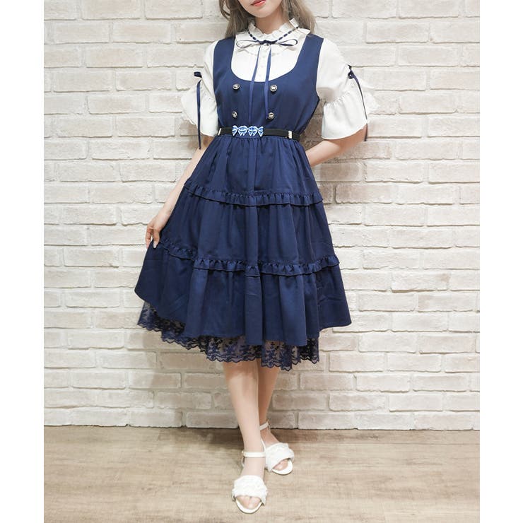 紺 | 姫袖風ドッキングワンピース | axes femme