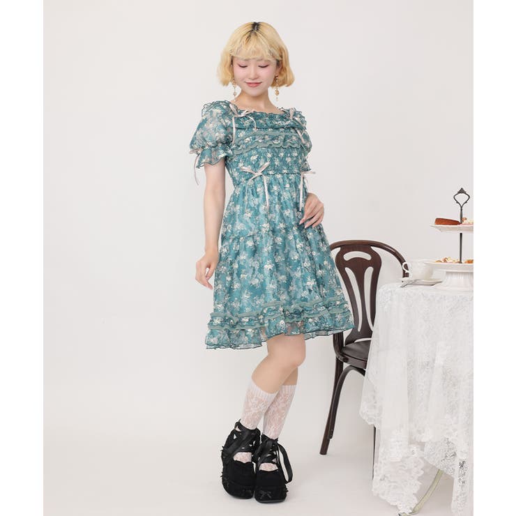 グリーン | フラワーレースギャザーＯＰ | axes femme