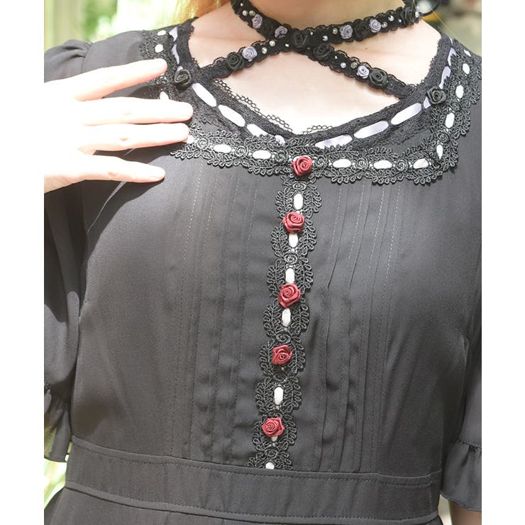 ローズ×はしごレースワンピース[品番：IGAW0008055]｜axes femme