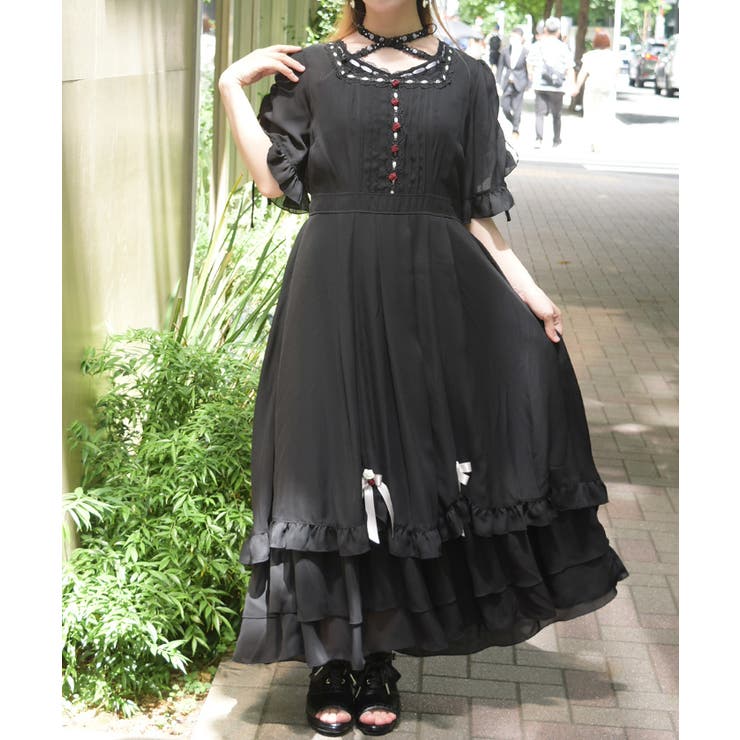 黒 | ローズ×はしごレースワンピース | axes femme