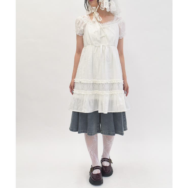 00s 希少 axes femme 白黒ビッグリボンレースフリルキャミチュニック axes femme アクシーズファム BIGリボン キャミソール ビッグ