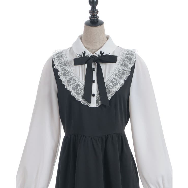 猫刺繍ブロッキングワンピース | axes femme | 詳細画像14 