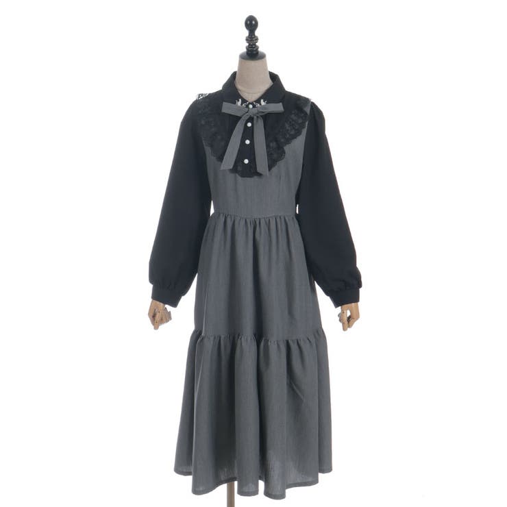 猫刺繍ブロッキングワンピース | axes femme | 詳細画像18 