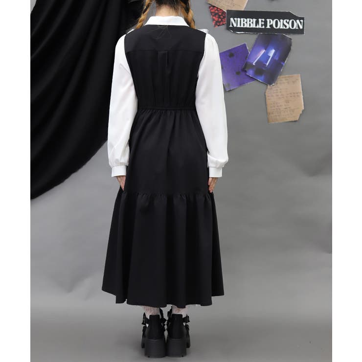 猫刺繍ブロッキングワンピース | axes femme | 詳細画像3 