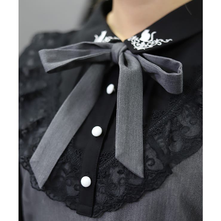 猫刺繍ブロッキングワンピース | axes femme | 詳細画像9 