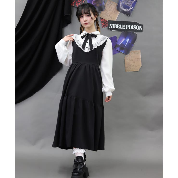 黒 | 猫刺繍ブロッキングワンピース | axes femme