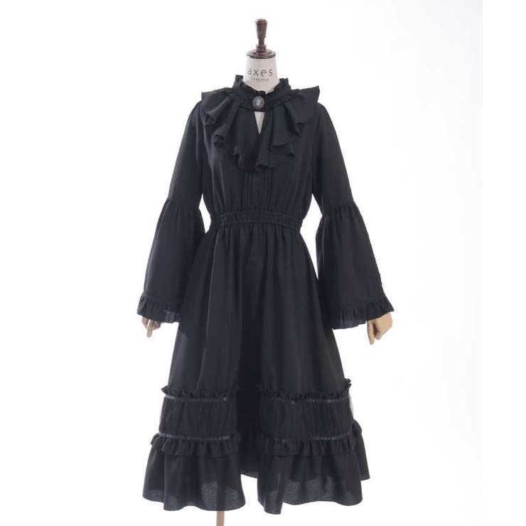 アクシーズファム　ファー付きフリルワンピースコート　キャメル フリルワンピース[品番：IGAW0001486]｜axes femme（アクシーズ
