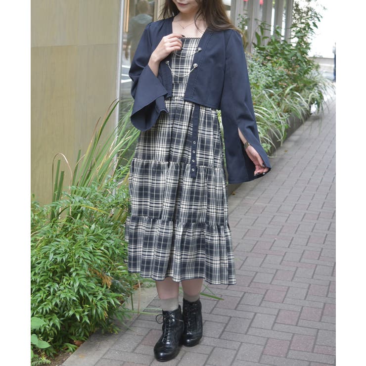 紺 | レイヤード風ティアードワンピース | axes femme