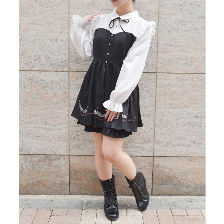 黒 | メロディー刺繍セットアップ | axes femme