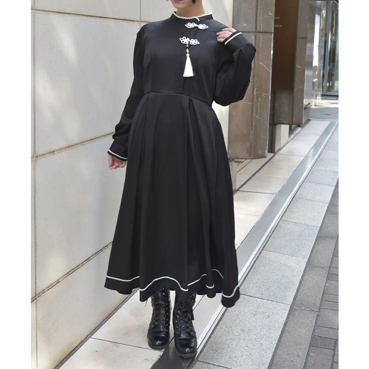 黒 | タッセル付チャイナワンピース | axes femme