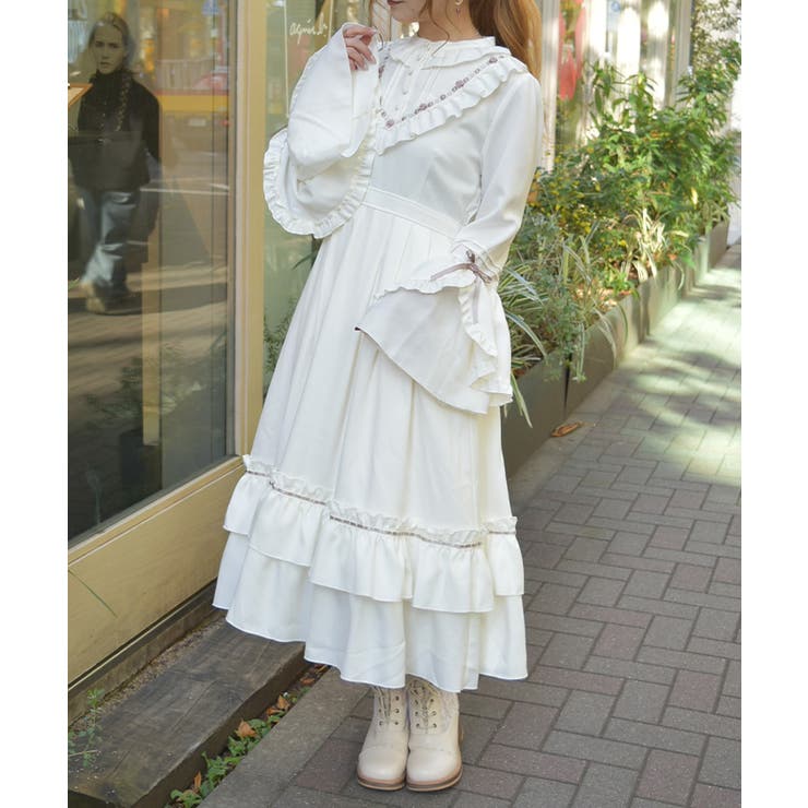 生成り | ローズ×リボン姫袖ワンピース | axes femme