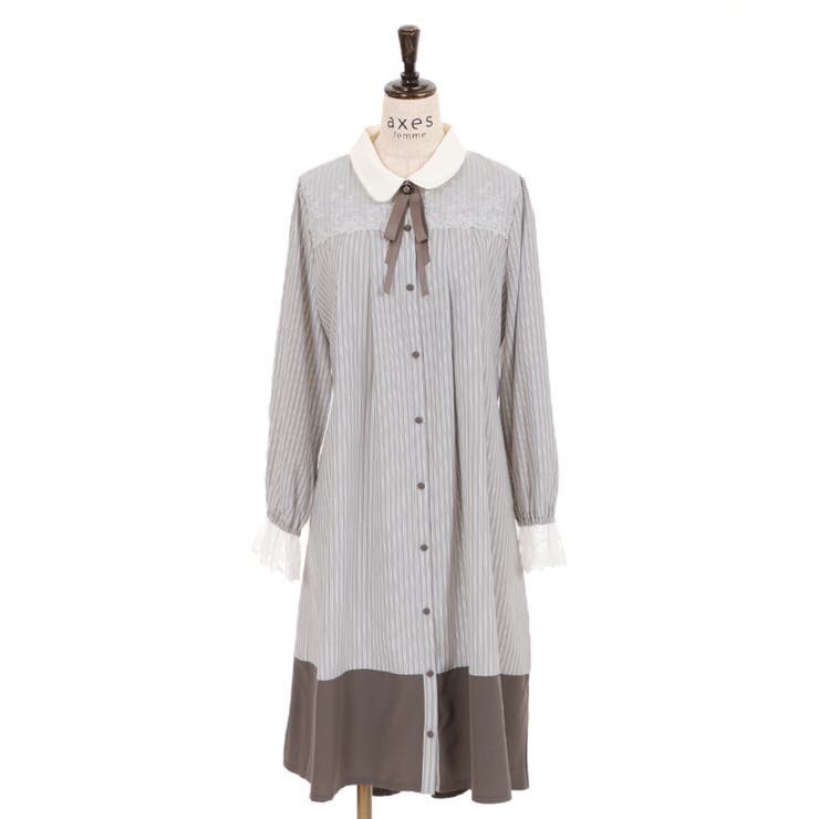 【axes femme】新品未使用バイカラーコート　L  黒アイボリー　姫系 チェーン付バイカラーワンピース[品番：IGAW0005663]｜axes