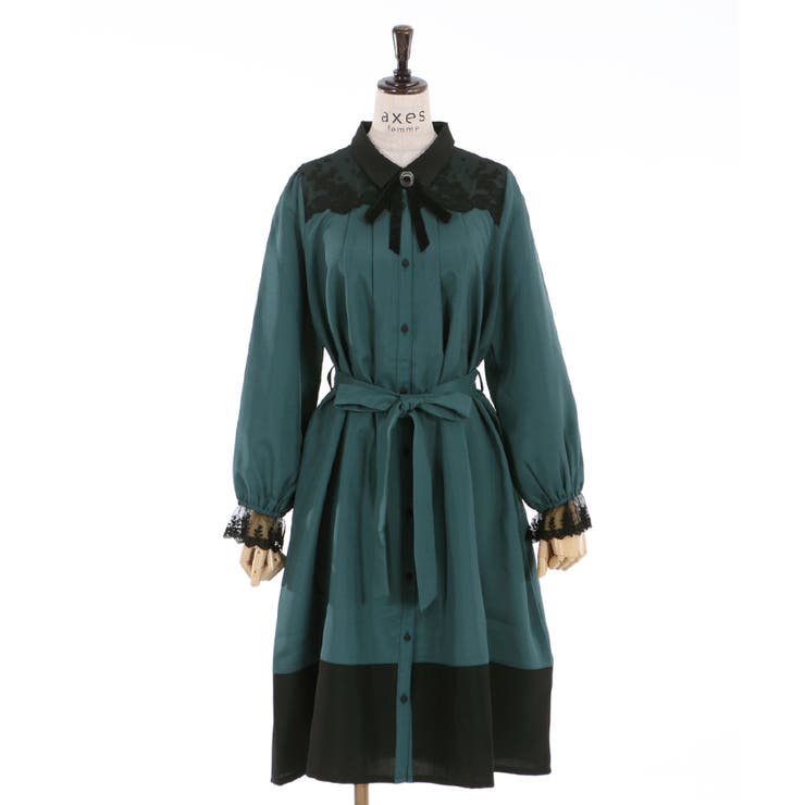 axes femme（アクシーズファム）の「ブローチ付バイカラーOP