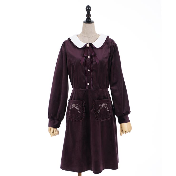 MORI-KEI 古着 axes femme ベロアリボン レース刺繍ワンピ MORI-KEI 古着 axes femme ベロアリボン レース刺繍ワンピ