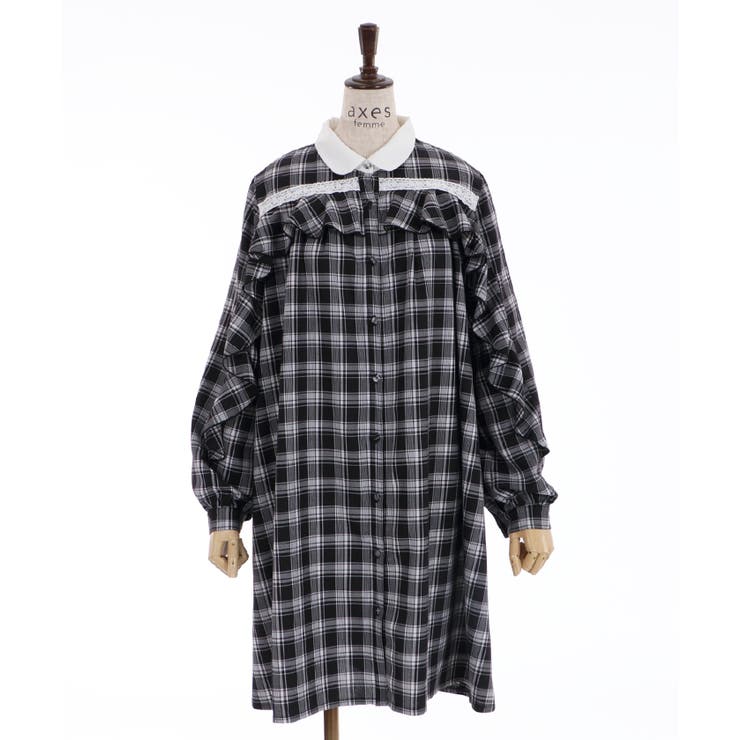 チェック柄フリルミニワンピ[品番：IGAW0001410]｜axes femme