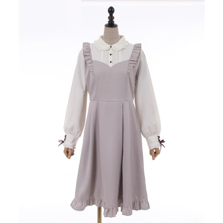 【axes femme】アイボリー フリル付きワンピース オフショルフリルロングワンピース[品番：IGAW0006527]｜axes