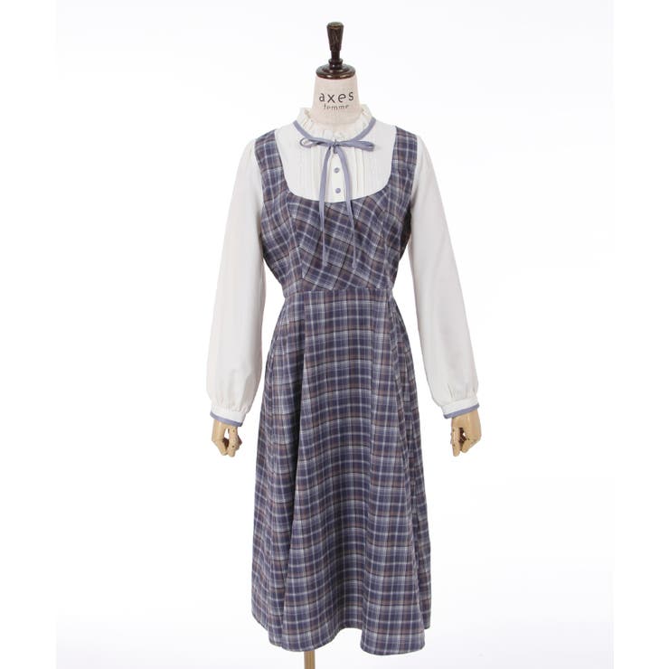 レイヤード風チェック柄OP[品番：IGAW0003108]｜axes femme