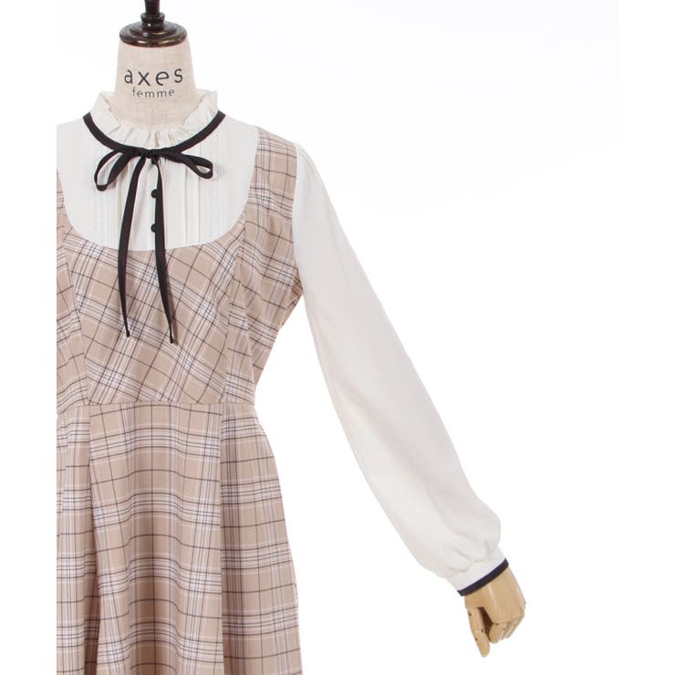 チェックレイヤード風ワンピースサックス130 チェックレイヤード風ワンピースサックス130