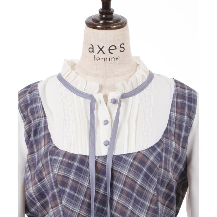 お歳暮 のし レイヤード風チェック柄OP[品番：IGAW0003108]｜axes femme トップス