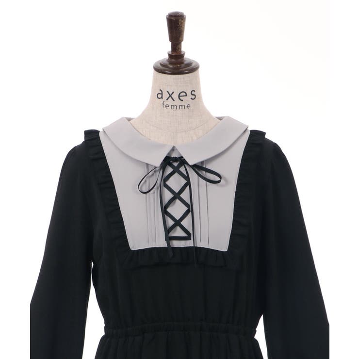 最終値下げ　アクシーズ　ポエティック　配色リボンブロッキングワンピース　グレーM axes femme POETIQUE（アクシーズファムポエティック）の