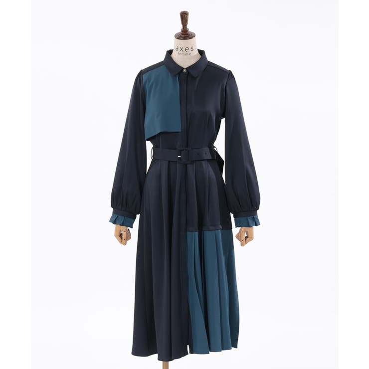 プリーツ使バイカラーワンピース[品番：IGAW0004607]｜axes femme