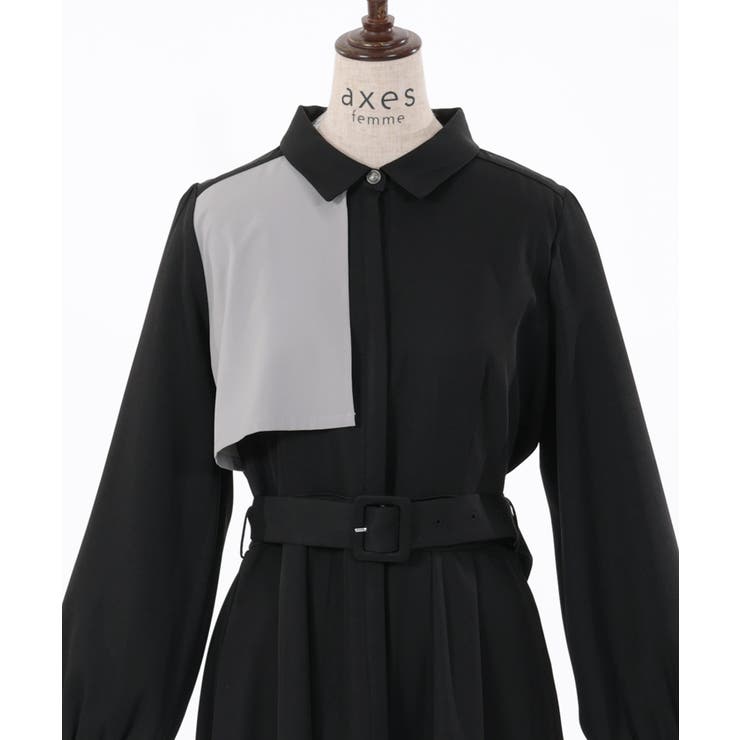 プリーツ使バイカラーワンピース[品番：IGAW0004607]｜axes femme