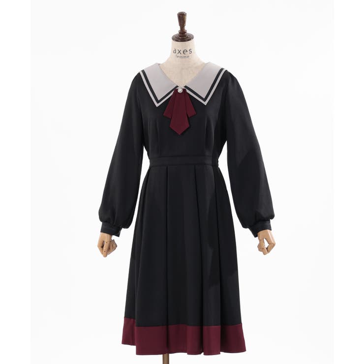 ブローチ付セーラーワンピース[品番：IGAW0004495]｜axes femme