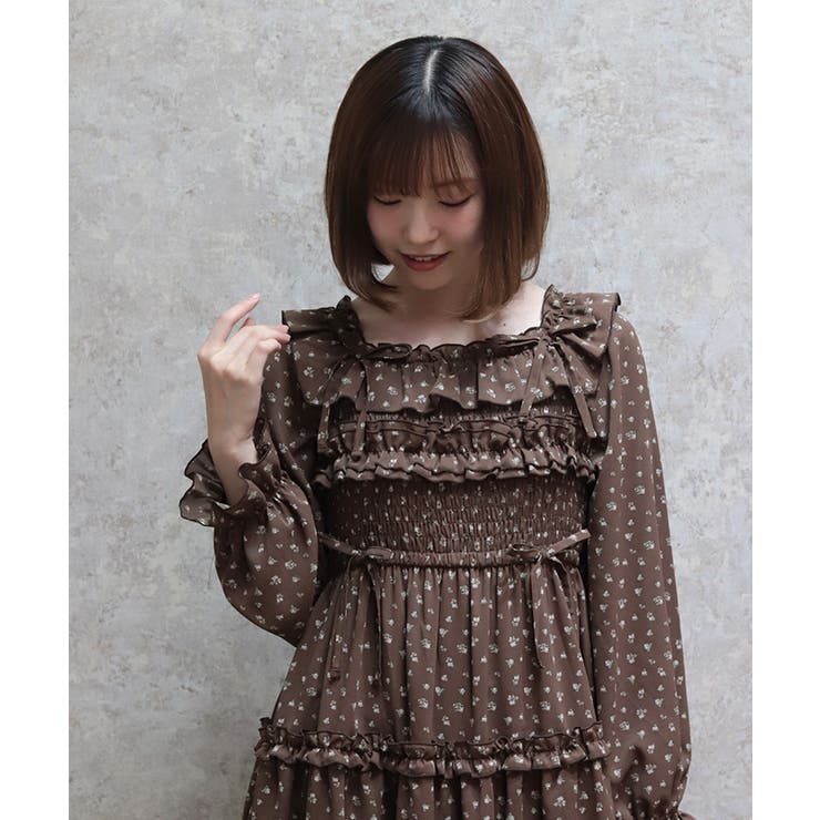 ギャザーフリル長袖ワンピース[品番：IGAW0006797]｜axes femme