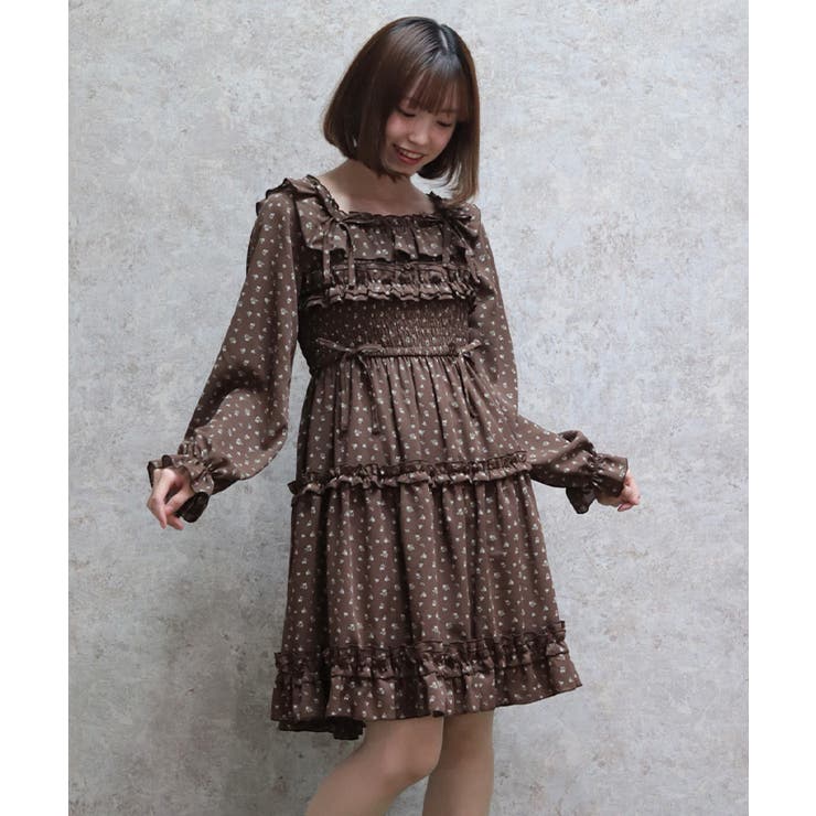 茶 | ギャザーフリル長袖ワンピース | axes femme