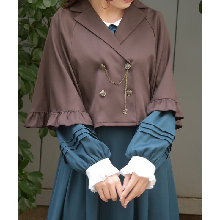 茶 | Ｗ釦プチフリルケープ | axes femme