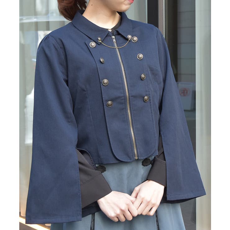 紺 | Ｗ釦スリット袖ジップジャケット | axes femme