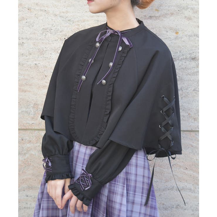 黒 | Ｗ釦レースアップケープ | axes femme